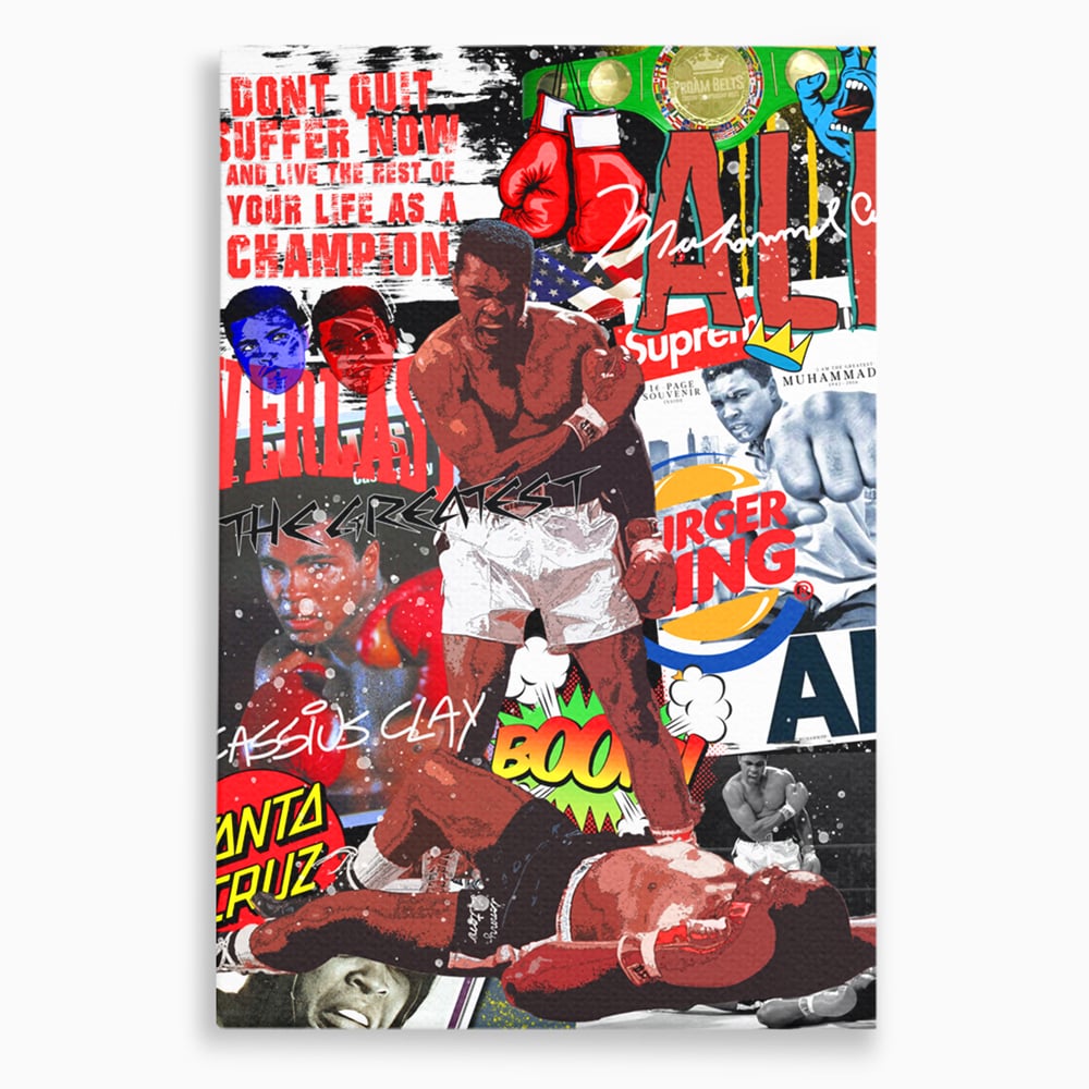 Tablou canvas cu tablou canvas cu muhammad ali in box, fara rama, pe sasiu de lemn